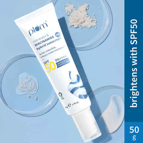 Plum 2% Niacinamide & Rice Water Hybrid Face Sunscreen with SPF 50 PA+++ | No White Cast - 50 gm