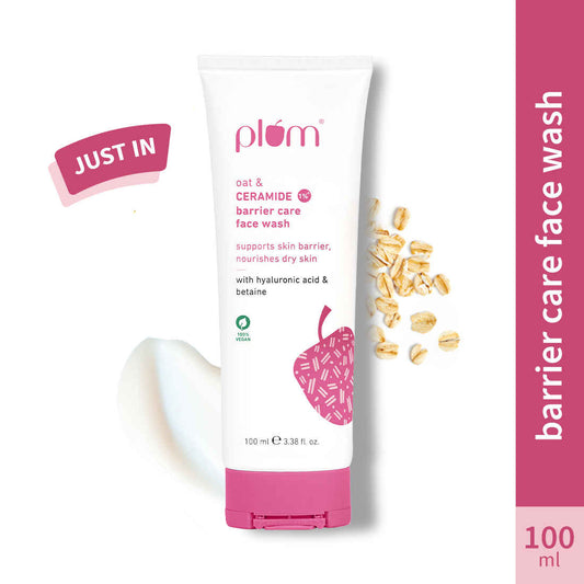 Plum Oat & 1% Ceramide Barrier Care Face Wash - Hydrates & Nourishes Skin, Non-drying (100 ml)