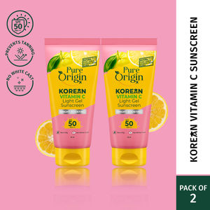 Pure Origin Korean Vitamin C Light Gel Sunscreen with SPF 50 & PA+++ | No White Cast | Suitable for Oily, Dry & Combination Skin | Broad Spectrum, Non-sticky & Lightweight | Brightens Skin & Prevents Tan | 50 gm (Pack of 2)