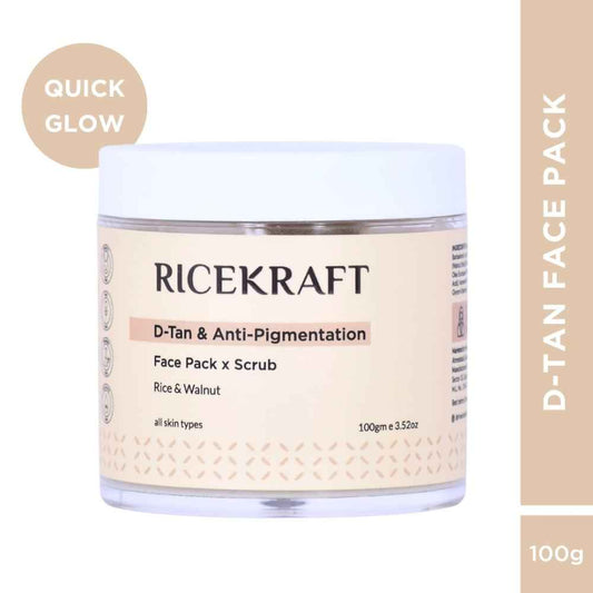 Ricekraft De Tan Face Pack cum scrub for Glowing skin and Exfoliating, For Korean Glass Skin, For Oily Skin, Acne & Pimples, All Skin Types, For Men and Women - 100 gm