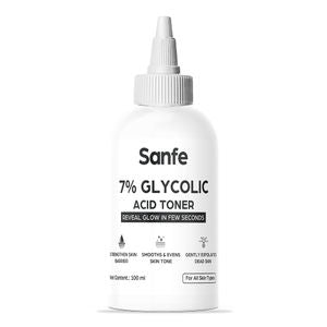 Sanfe 7% Glycolic Acid Toner | Gently Exfoliates, Even Tone, Smooths Skin, Radiant Skin, 100 ml