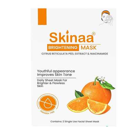 Skinaa Brightening Sheet Mask | Illuminate with Citrus Reticulata Peel Extract & Niacinamide - Face Sheet Masks for Women & Men 18 gm (BRIGHTENING SHEET MASK)