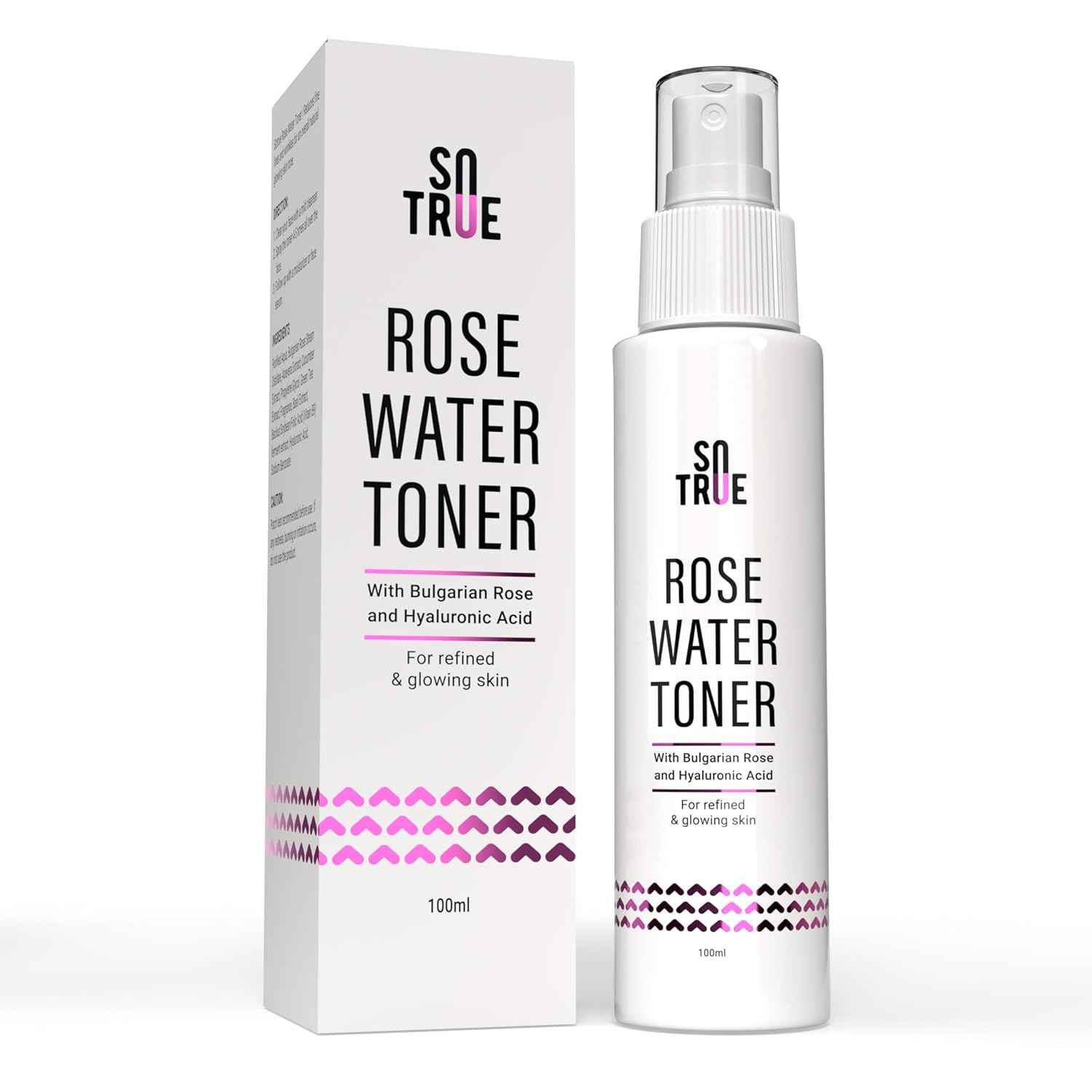 SOTRUE Rose Water Spray For Face | Alcohol Free Face Toner with Bulgarian Rose & Hyaluronic Acid 100 ml | Skin Refining, Pore Tightening | Suitable for Oily, Acne Prone, Dry and Normal Skin