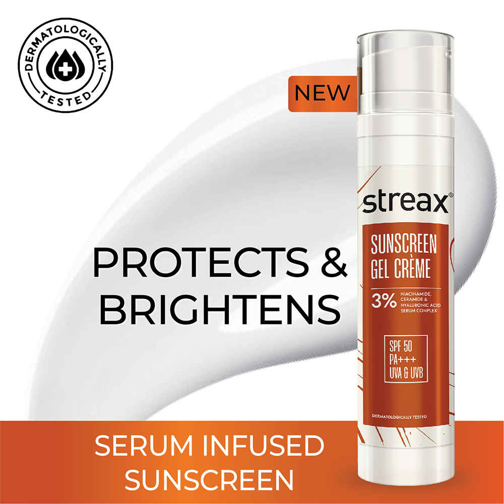 Streax Sunscreen Gel Creme SPF 50 PA+++, 50g | 3% Niacinamide | Non-Oily, No White Cast 50 gm