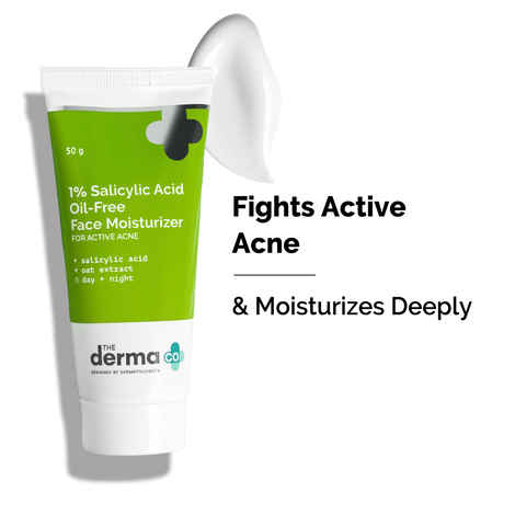 The Derma Co. 1% Salicylic Acid Oil-Free Moisturizer For Face with Oat Extract For Active Acne - 50 gm