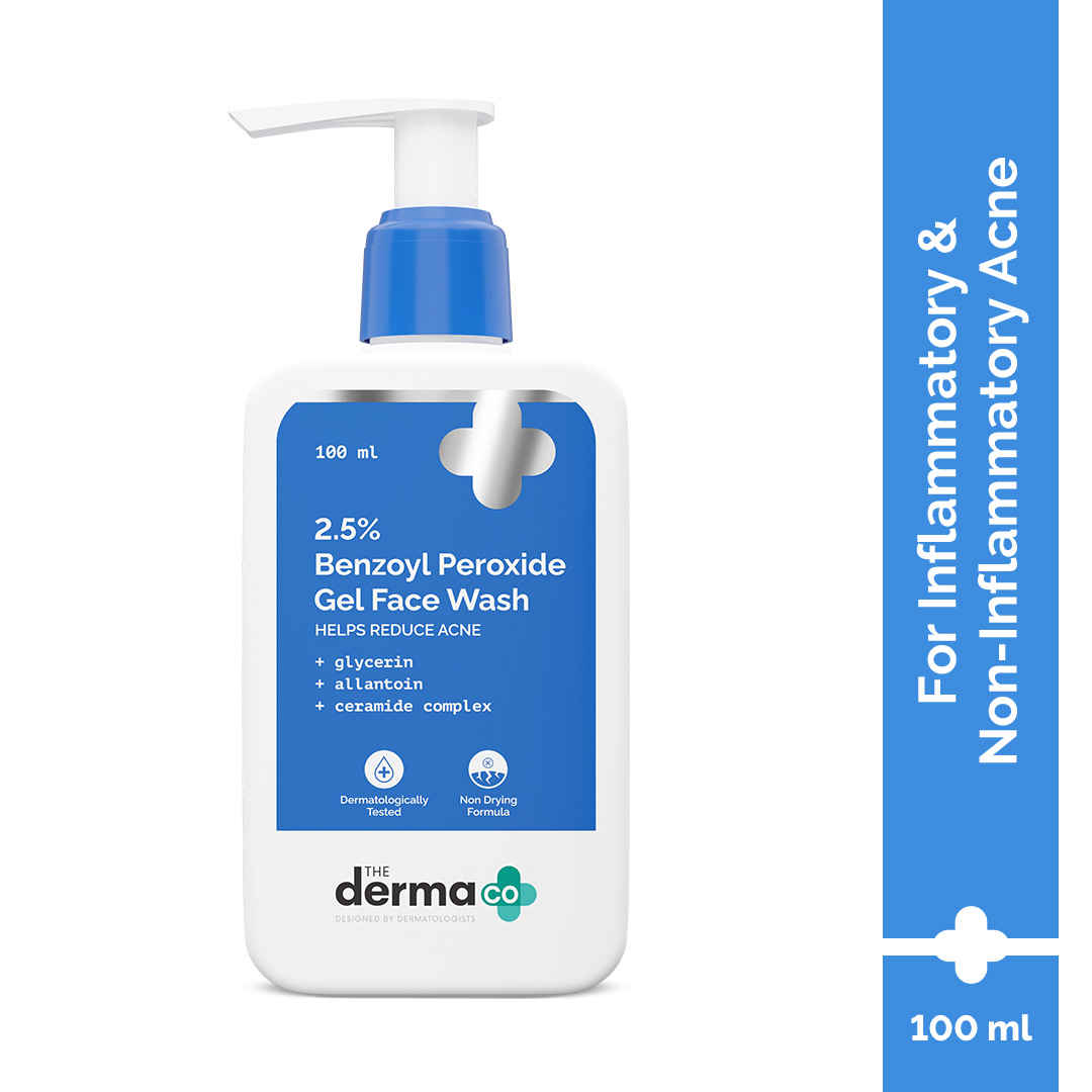 The Derma Co. 2.5% Benzoyl Peroxide Gel Face Wash - 100 ml Fights Acne & Inflammation | Non-Drying Formula | Safe & Effective