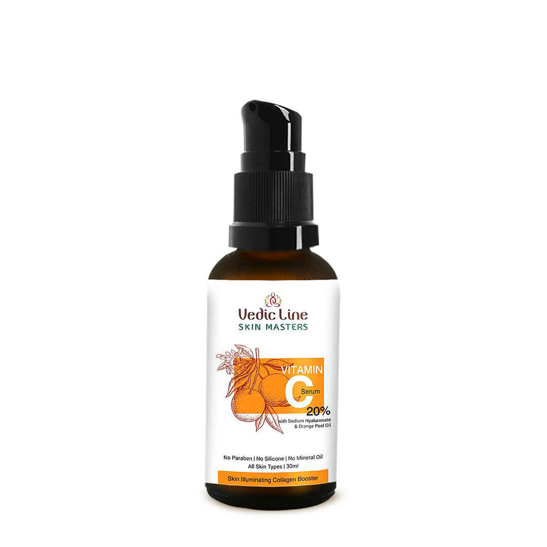 Vedicline Vitamin C Serum 20%, Helps To Reduce Wrinkles, Fine Lines & Dark Spots With Orange Peel Oil To Enhance Skin Brightness, 30 ml