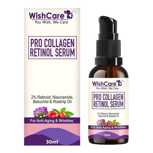 WishCare Pro Collagen Retinol Serum - For Anti-Aging & Wrinkles- 2% Retinoid, Niacinamide, Bakuchiol & Rosehip Oil - 30 ml