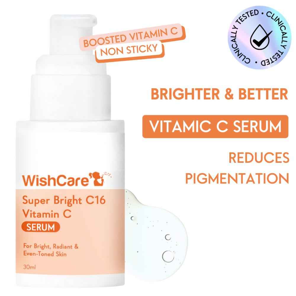 WishCare Super Bright C16 Vitamin C Face Serum - Niacinamide, Kojic Acid & 4-n-BR - For Pigmentation - 30 ml